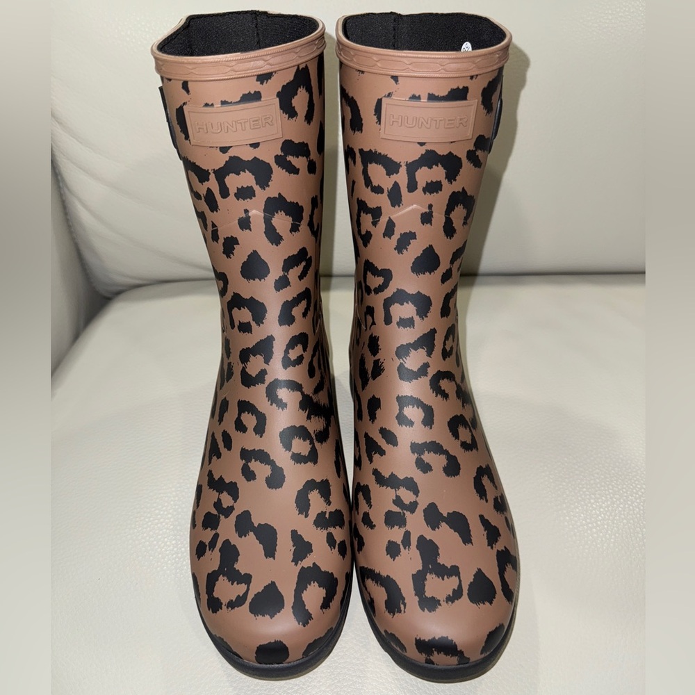 HUNTER ORIG CHEETAH LEOPARD PRINT RAIN BOOTS BROWN BLACK Size 9